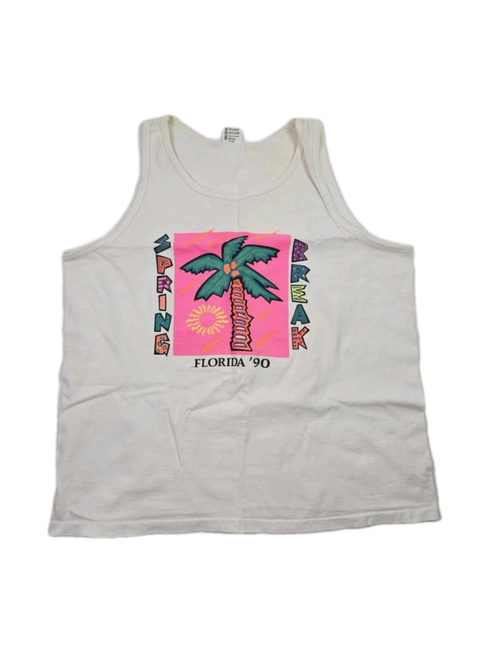 Vintage 90's Florida Spring Break Sleeveless Graphic Top White Size XL